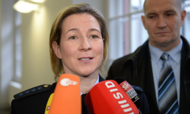 FILE - In this Jan. 15, 2015 file picture Germany's Claudia Pechstein talks to media at the higher regional court in Munich, Germany. Five-time Olympic speedskating champion Claudia Pechstein accused the International Skating Union of having a "sick mindset" on Friday July 10,2015 for criticizing her campaign to clear her name of doping allegations. (Andreas Gebert/dpa via AP,file)